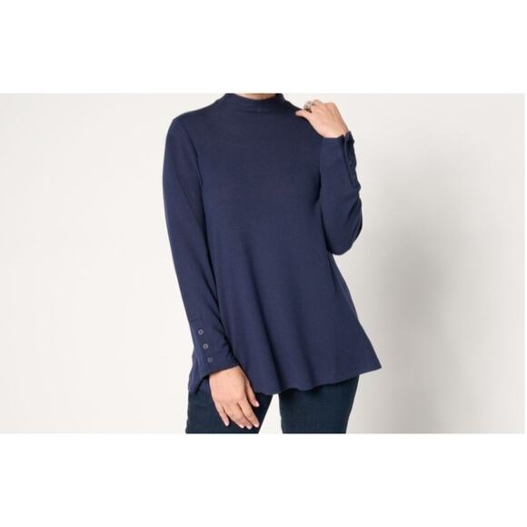Denim & Co Navy XS Heavenly Jersey Mock Neck Tunic A672131 NWOT - Picture 1 of 8